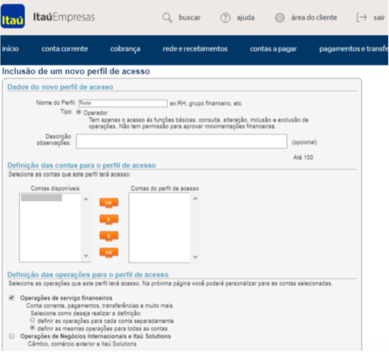 Criando Um Perfil De Acesso E Login De Operador Ita